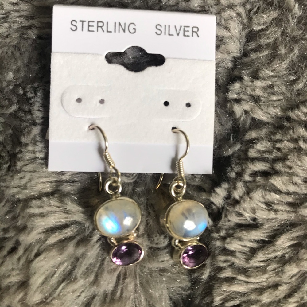 NWT Sterling Silver Moonstone Amethyst Earrings
